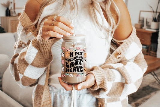 On My Husband's Last Nerve 16oz Tumbler Cup With Bamboo Lid And Straw,