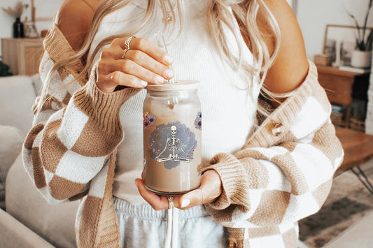 Skeleton 16oz Tumbler Cup With Bamboo Lid And Straw,