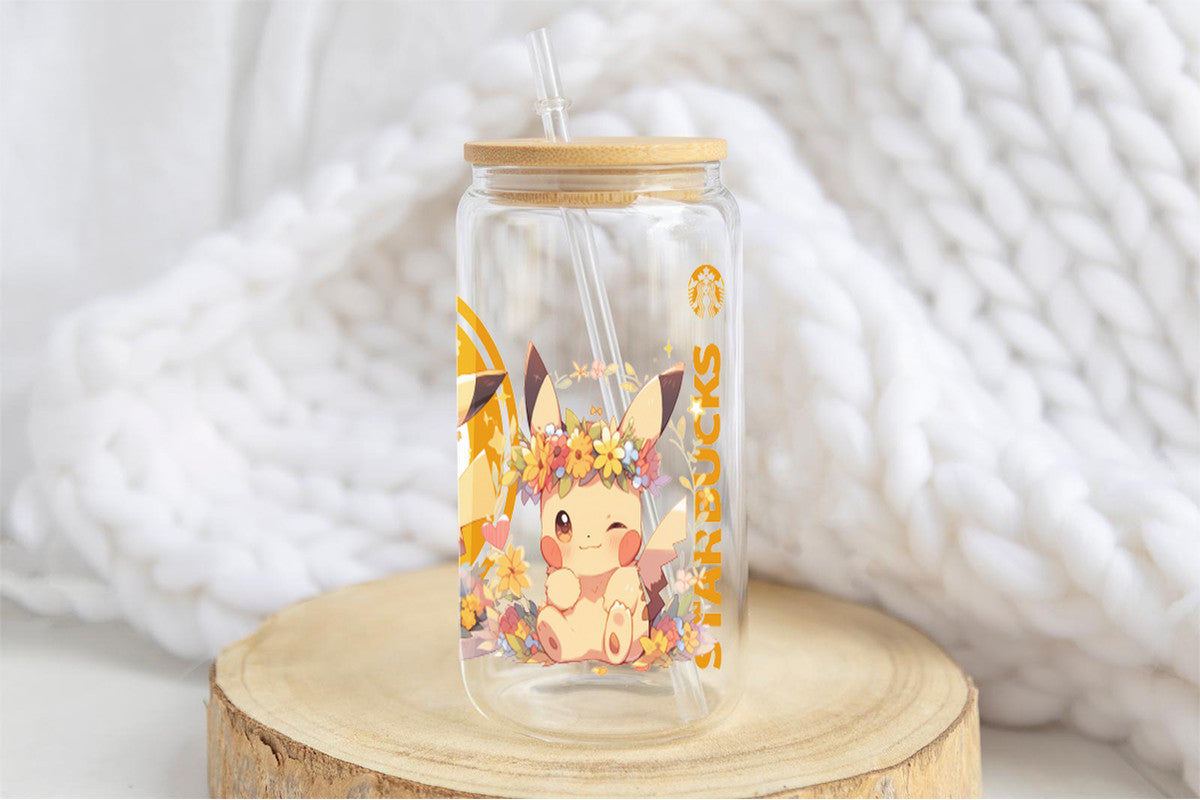 Pikachu 16oz Tumbler Cup With Bamboo Lid And Straw,
