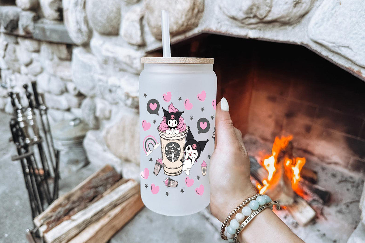 Kuromi 16oz Tumbler Cup With Bamboo Lid And Straw,