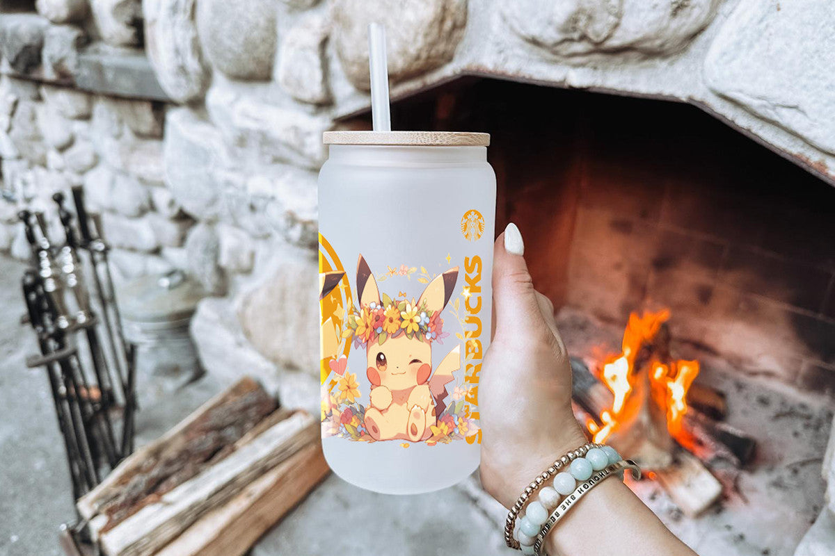 Pikachu 16oz Tumbler Cup With Bamboo Lid And Straw,
