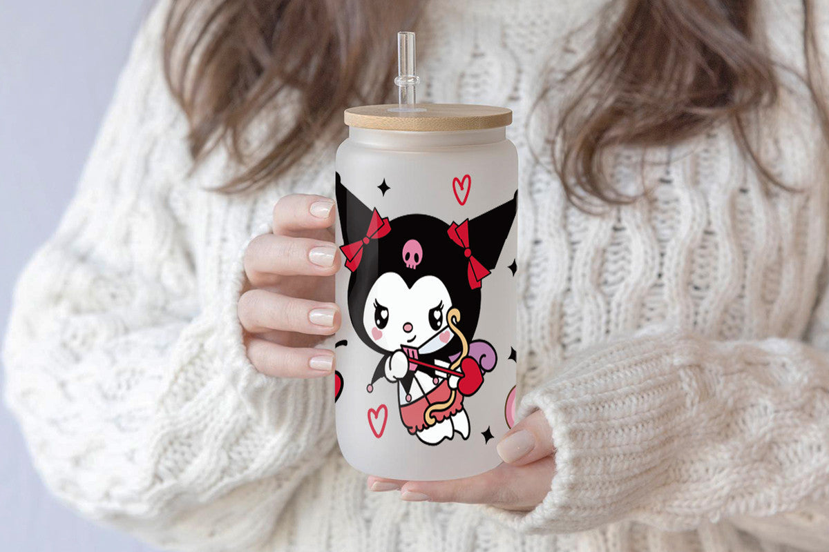 Kuromi Tumbler Glass Cup With Lid And Straw