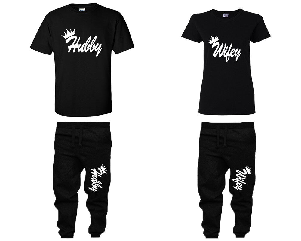 Hubby Wifey Jogger pants shirts matching outfit, christmas gift 4 items sold separately