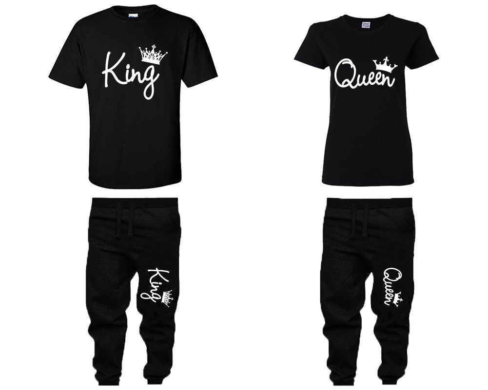 King Queen Couple Shirts, Jogger pants  Christmas shirts Matching Unisex Joggers Couple 4 items sold separately
