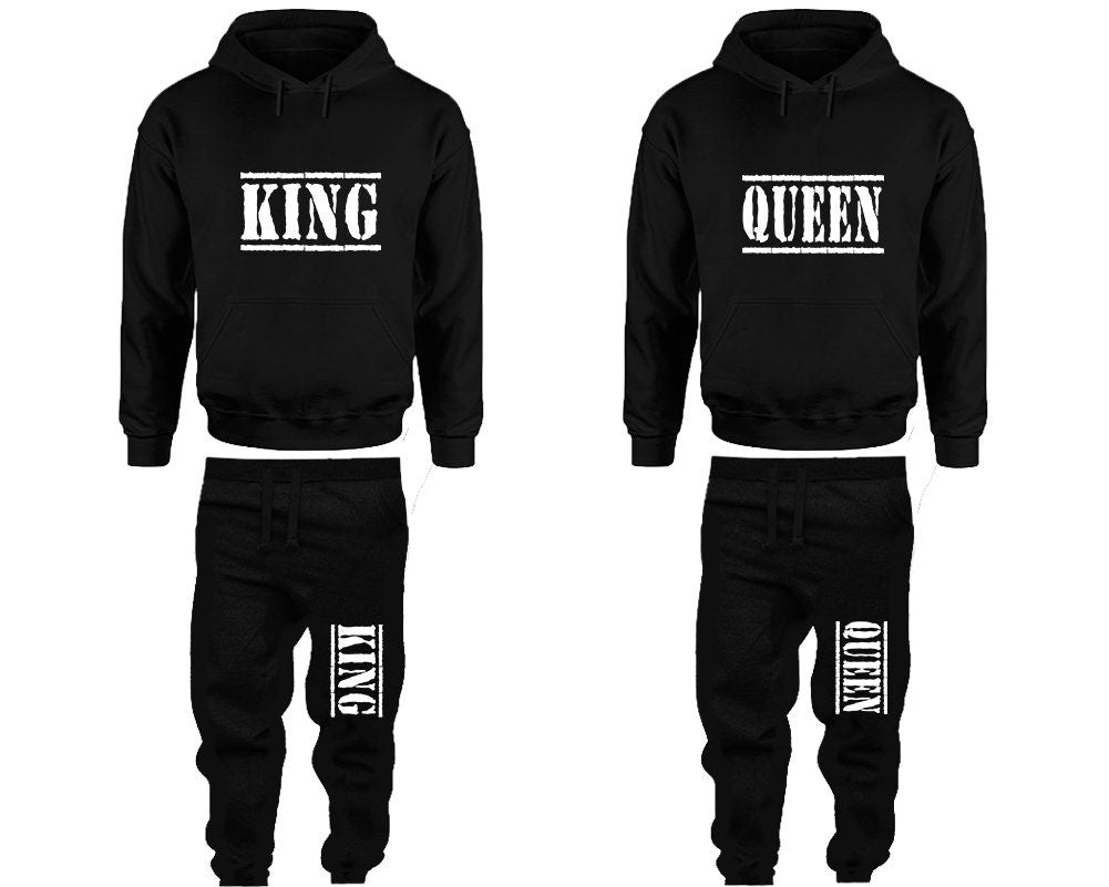 Married King Queen Pants hoodie matching Christmas Clothing, Women Joggers Men Joggers King Queen Hoodies Matching 4 items Sold Separately