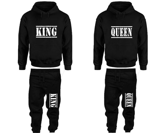Married King Queen Pants hoodie matching Christmas Clothing, Women Joggers Men Joggers King Queen Hoodies Matching 4 items Sold Separately