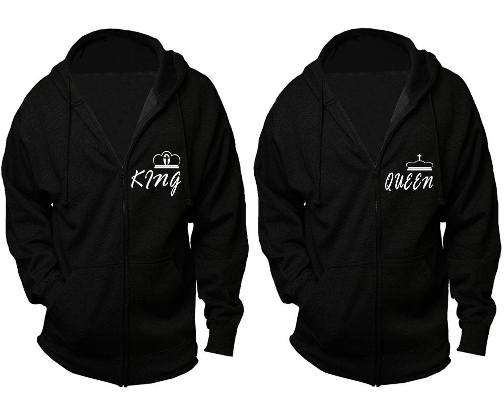 Christmas jackets for couples,Cross king queen zip up hoodies, Prayer hoodies holiday outfits, sold separately