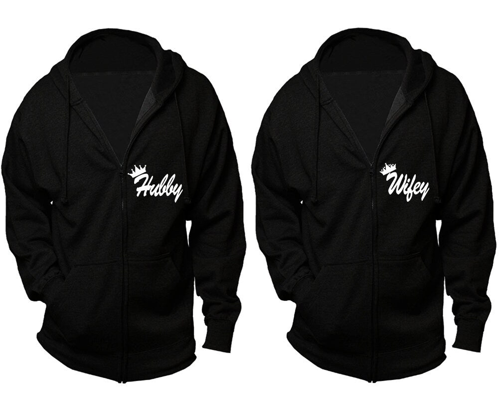 Crown Couple hoodies, zip up  jackets, Hubby Wifey matching zipper jackets, Christmas outfits sold separately