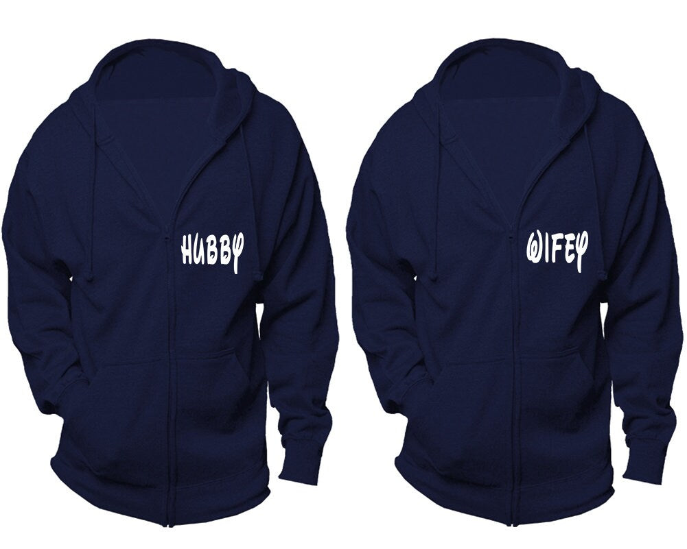 Hubby Wifey matching hoodie outfits, Christmas zip up  sweaters sold separately
