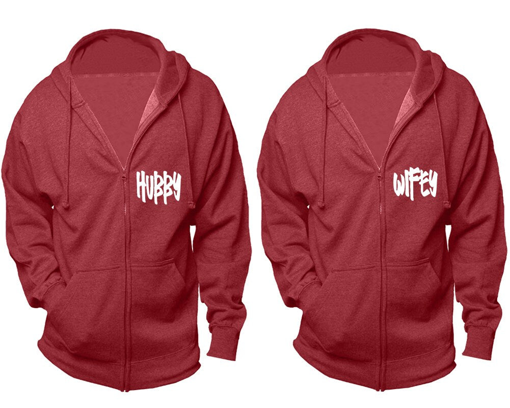 Hubby Wifey hoodie zip up sweaters, holiday gifts, king queen, sold separately