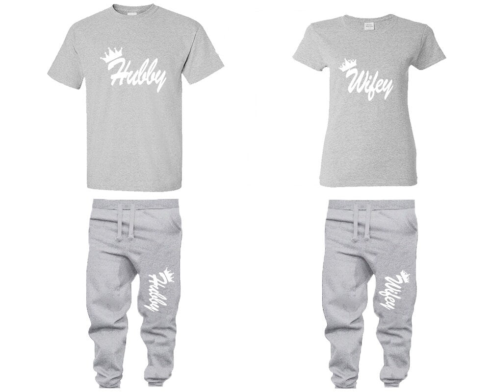 Hubby Wifey Jogger pants shirts matching outfit, christmas gift 4 items sold separately