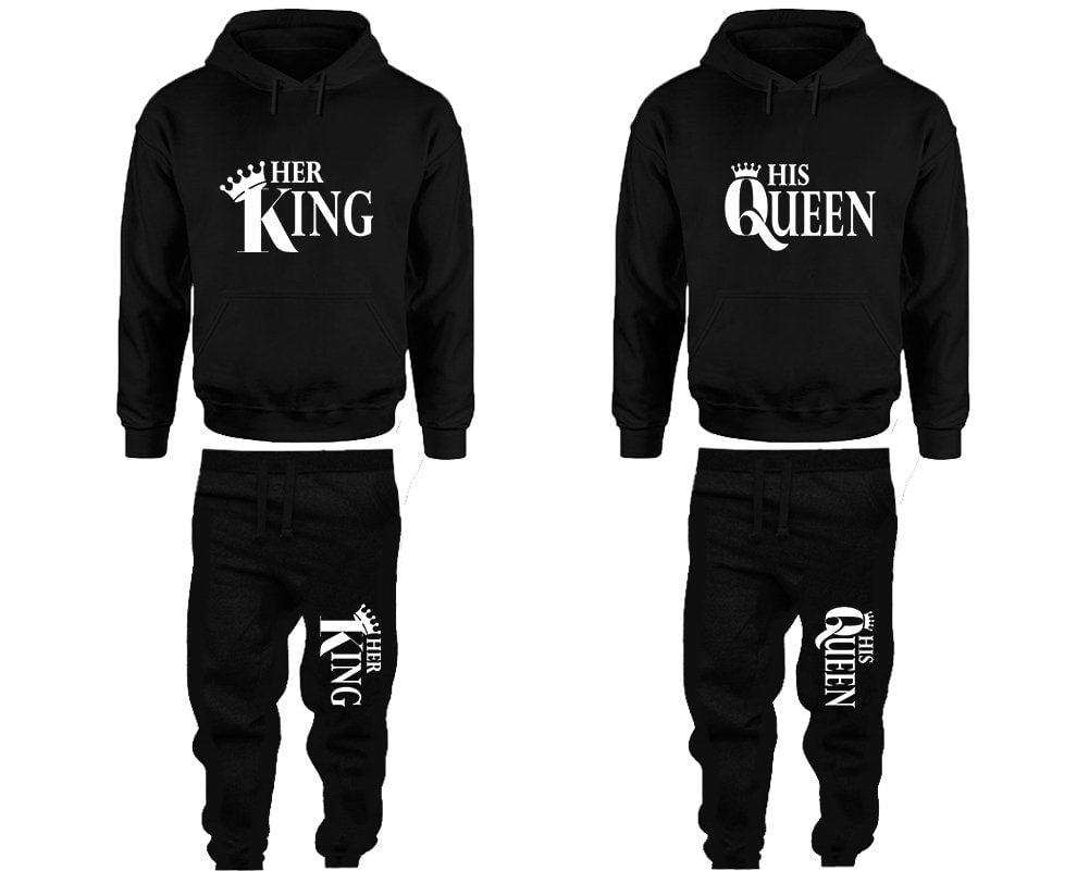 Crown King Queen Hoodie Jogger pants Christmas Clothing, Women Joggers Men Joggers King Queen Hoodies Matching 4 items Sold Separately