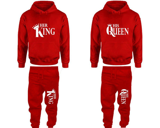 Crown King Queen Hoodie Jogger pants Christmas Clothing, Women Joggers Men Joggers King Queen Hoodies Matching 4 items Sold Separately