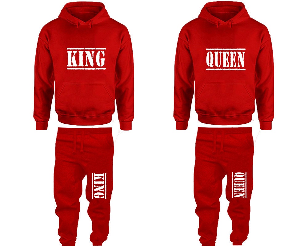 Married King Queen Pants hoodie matching Christmas Clothing, Women Joggers Men Joggers King Queen Hoodies Matching 4 items Sold Separately