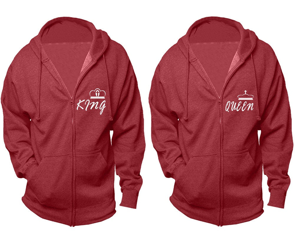 Christmas jackets for couples,Cross king queen zip up hoodies, Prayer hoodies holiday outfits, sold separately