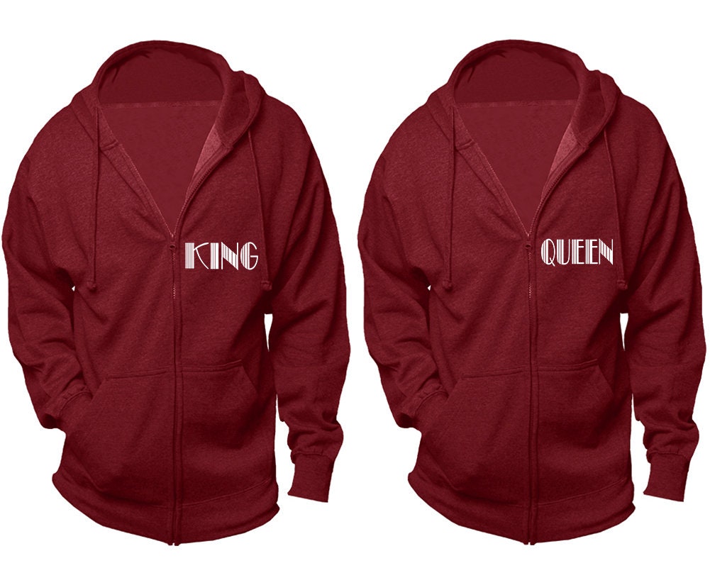 King Queen, boyfriend girlfriend hoodies, matching zip up  jackets, Christmas hoodies sold separately