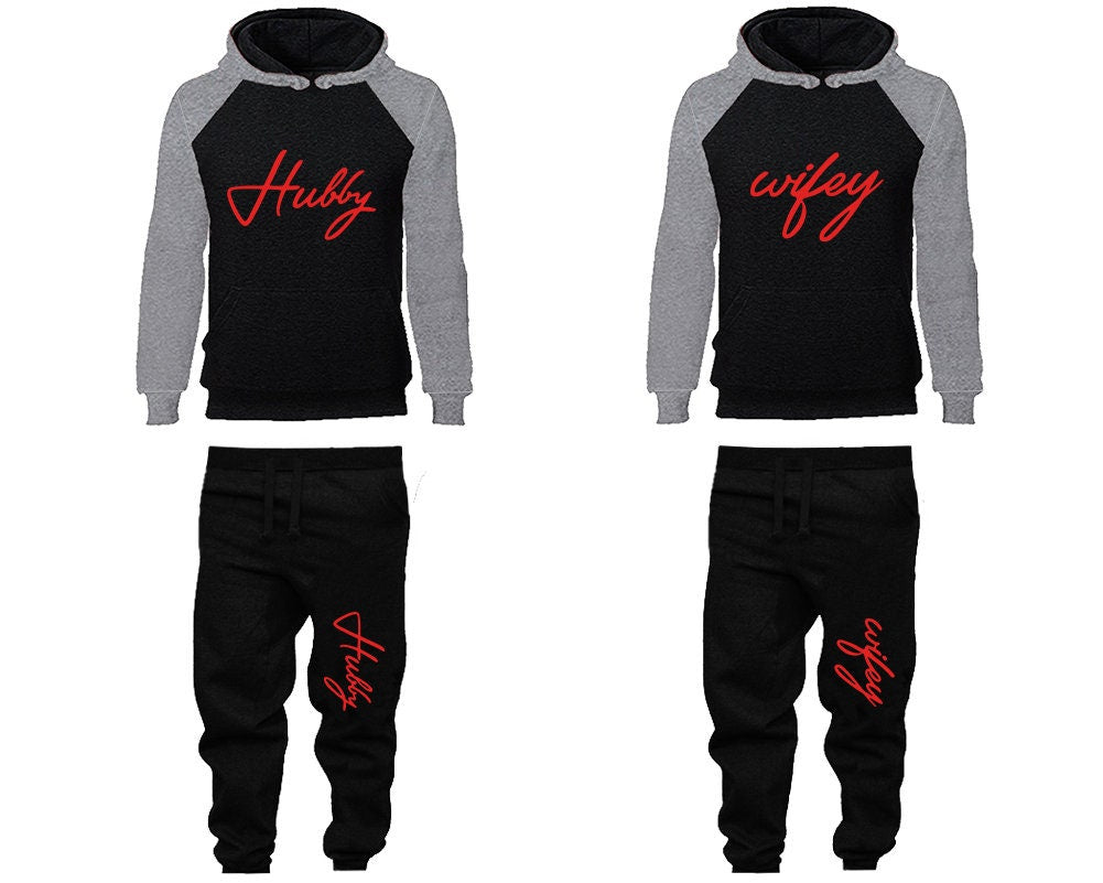 Hubby Wifey Hoodie Jogger Pants, Sweatsuits for couples, matching tracksuits, red designs 4 items Sold Separately