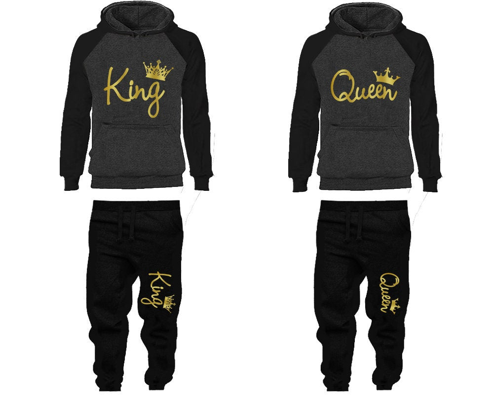 King Queen Hoodie Jogger pants Clothing, Women Joggers Men Joggers King Queen Hoodies Gold Foil Matching 4 items Sold Separately