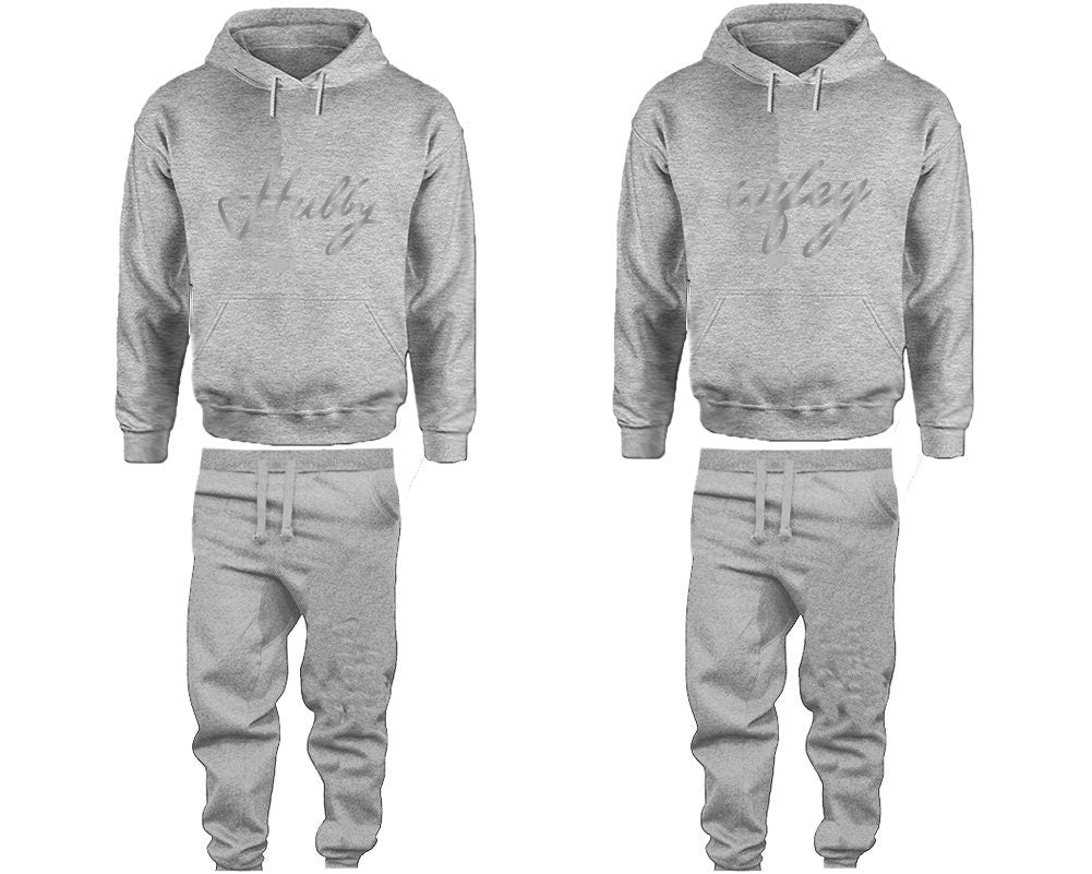 Hubby Wifey Hoodie Jogger pants Valentine Gift Clothing, Women Joggers Men Joggers Silver Foil Hoodies Matching 4 items  Sold Separately