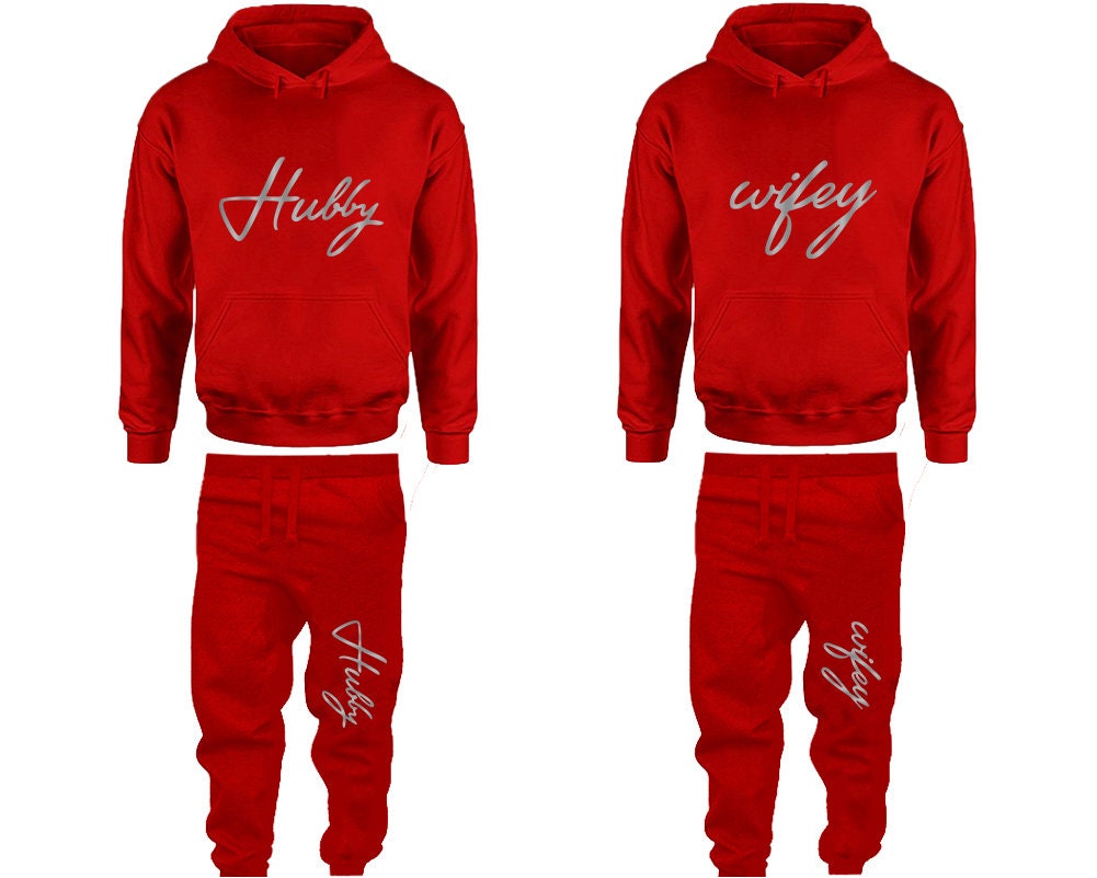 Hubby Wifey Hoodie Jogger pants Valentine Gift Clothing, Women Joggers Men Joggers Silver Foil Hoodies Matching 4 items  Sold Separately