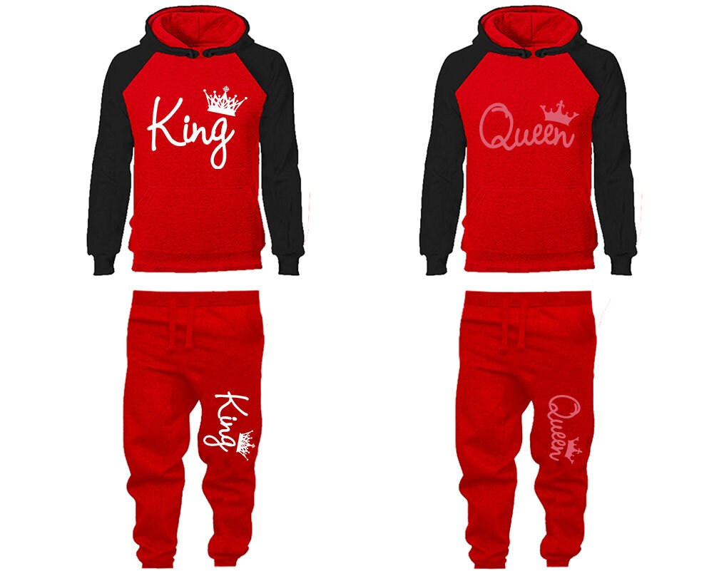 King Queen Hoodie Jogger pants Clothing, Women Joggers Men Joggers King Queen Hoodies pink white designs Matching 4 items Sold Separately