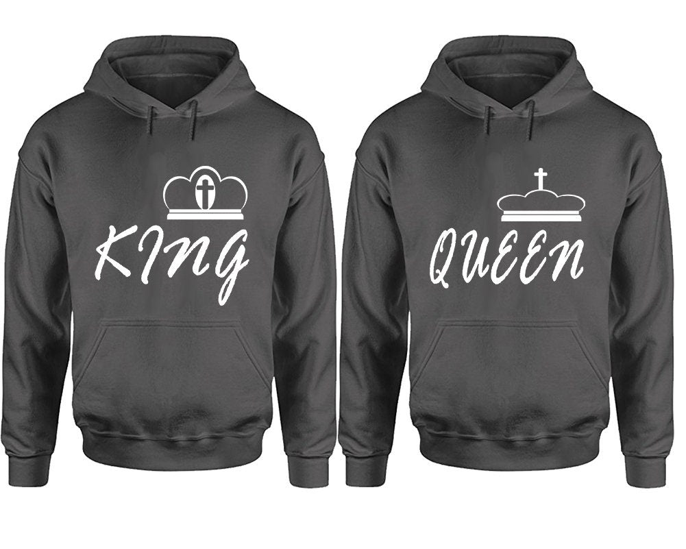 king queen matching couple hoodies, married couple sweatshirts, cross crown, Sweatshirt  Pullover Hoodies, Sold Separately!!!
