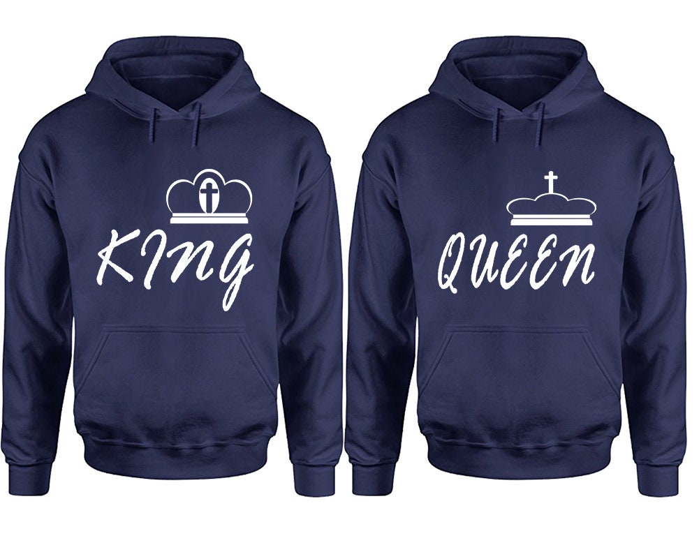king queen matching couple hoodies, married couple sweatshirts, cross crown, Sweatshirt  Pullover Hoodies, Sold Separately!!!