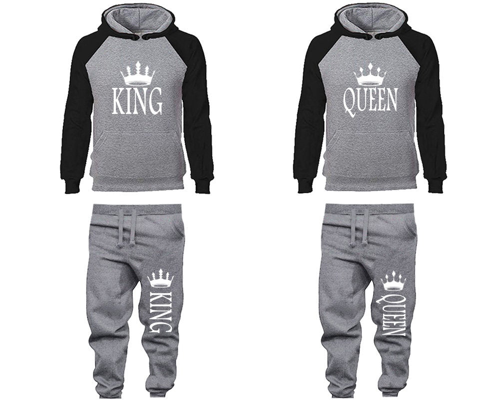 King Queen couple tracksuits, Hoodie Jogger pants sweatsuits, Women Joggers Men Joggers King Queen Hoodies Matching 4 items Sold Separately