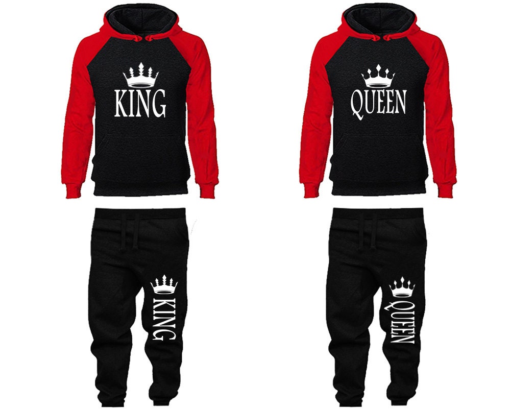 King Queen couple tracksuits, Hoodie Jogger pants sweatsuits, Women Joggers Men Joggers King Queen Hoodies Matching 4 items Sold Separately