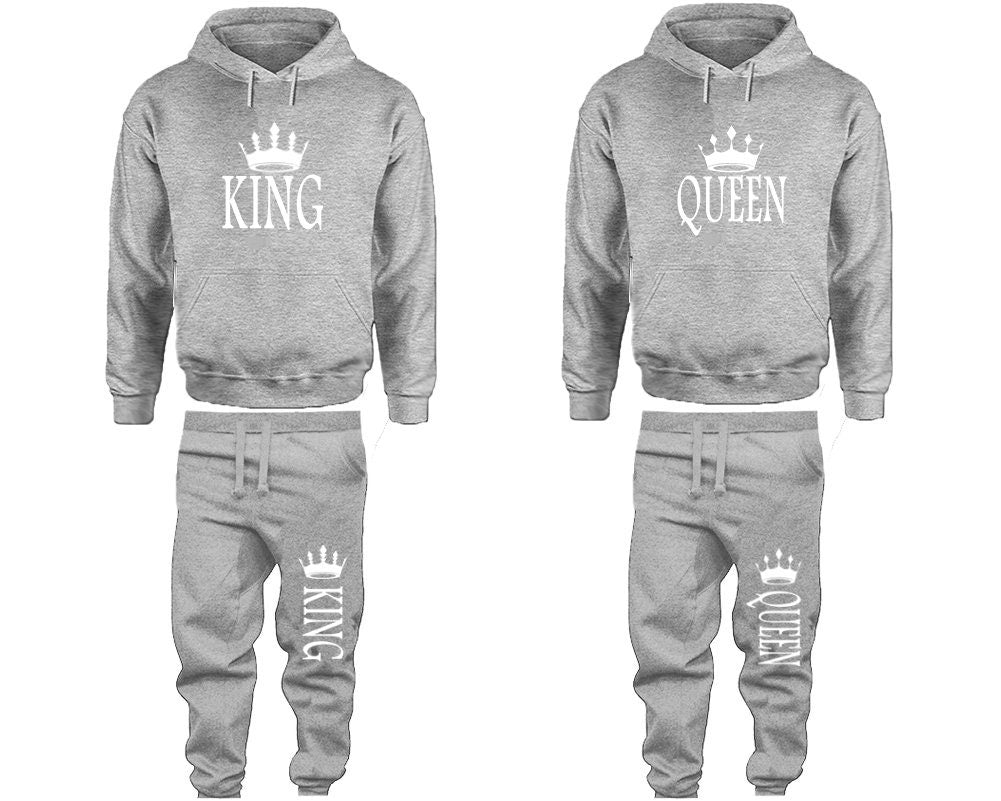 King Queen crown Hoodie Jogger pants valentine Clothing, Women Joggers Men Joggers King Queen Hoodies Matching 4 items Sold Separately