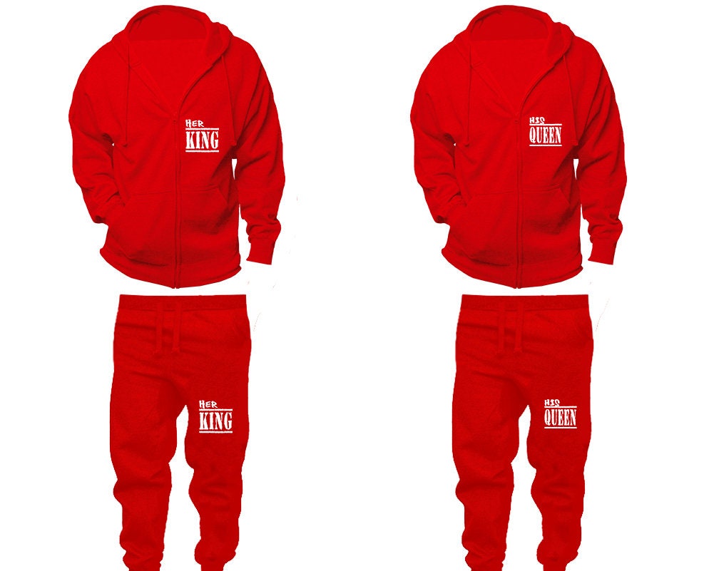 matching sweatsuits her king his queen  Zip-up Hoodie Jogger pants Women Men Joggers full zip Hoodies Matching 4 items  Sold Separately