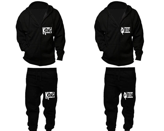 king queen Zip-up Hoodie Jogger pants Women Men Joggers full zip Hoodies Matching 4 items  Sold Separately