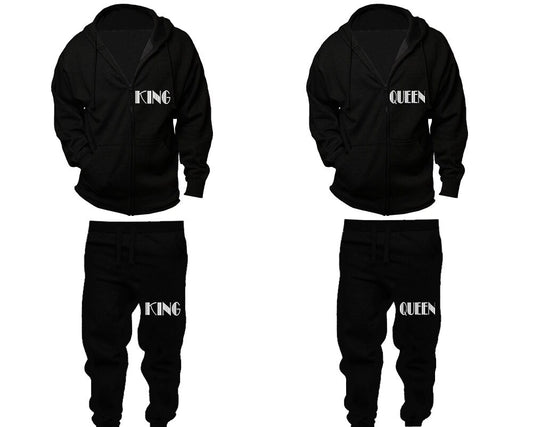 King Queen matching couple Zip-up Hoodie Jogger pants Women Men Joggers full zip Hoodies Matching 4 items  Sold Separately