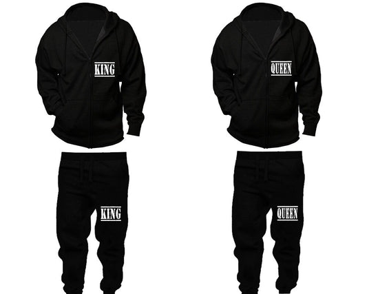 jogger pants hoodie King Queen  couple Zip-up Hoodie Jogger pants Women Men Joggers full zip Hoodies Matching 4 items  Sold Separately