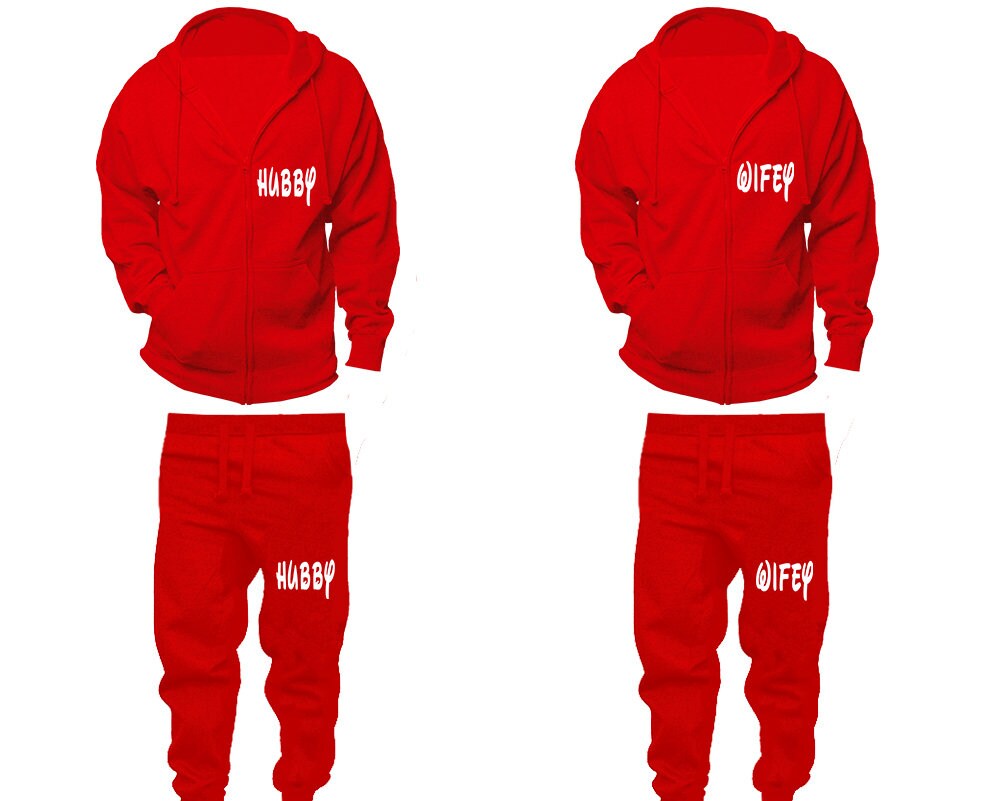 Tracksuit Hubby Wifey Full zip Hoodie Jogger pants Clothing, Women Joggers Men Joggers King Queen Hoodies Matching 4 items Sold Separately