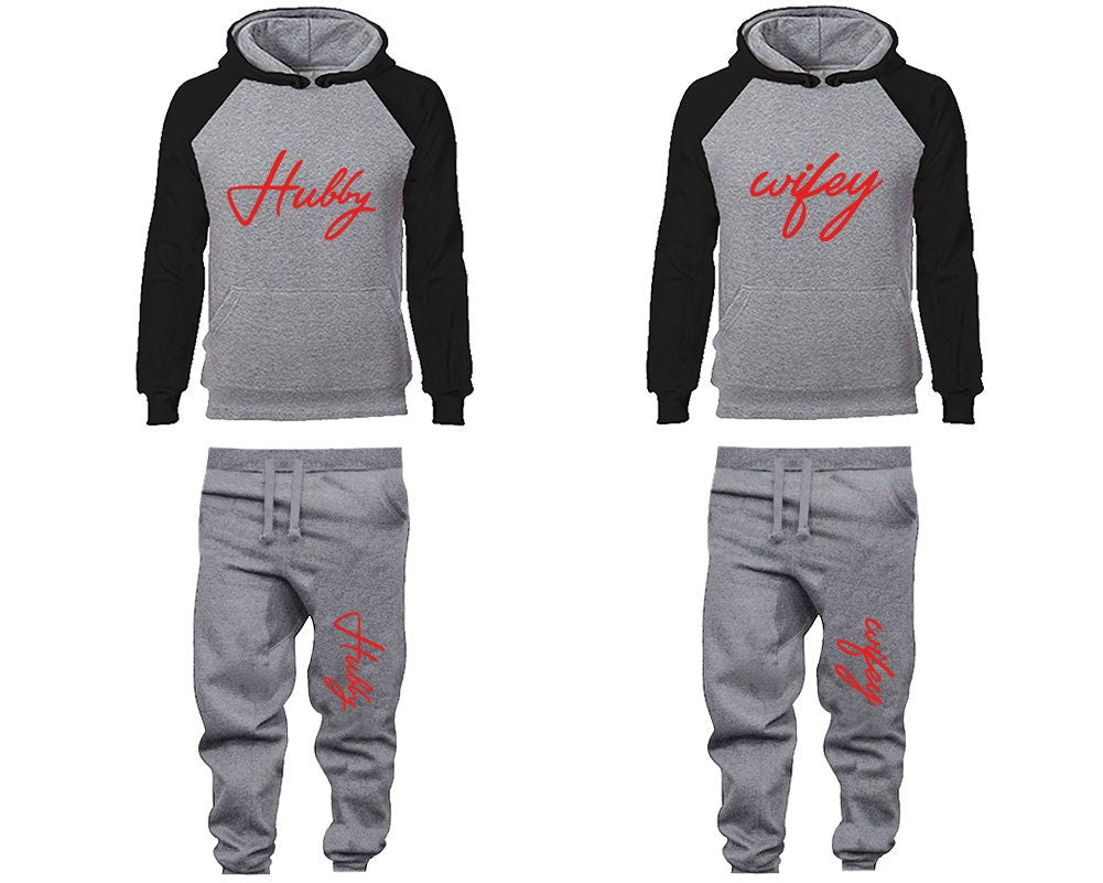 Hubby Wifey Hoodie Jogger Pants, Sweatsuits for couples, matching tracksuits, red designs 4 items Sold Separately