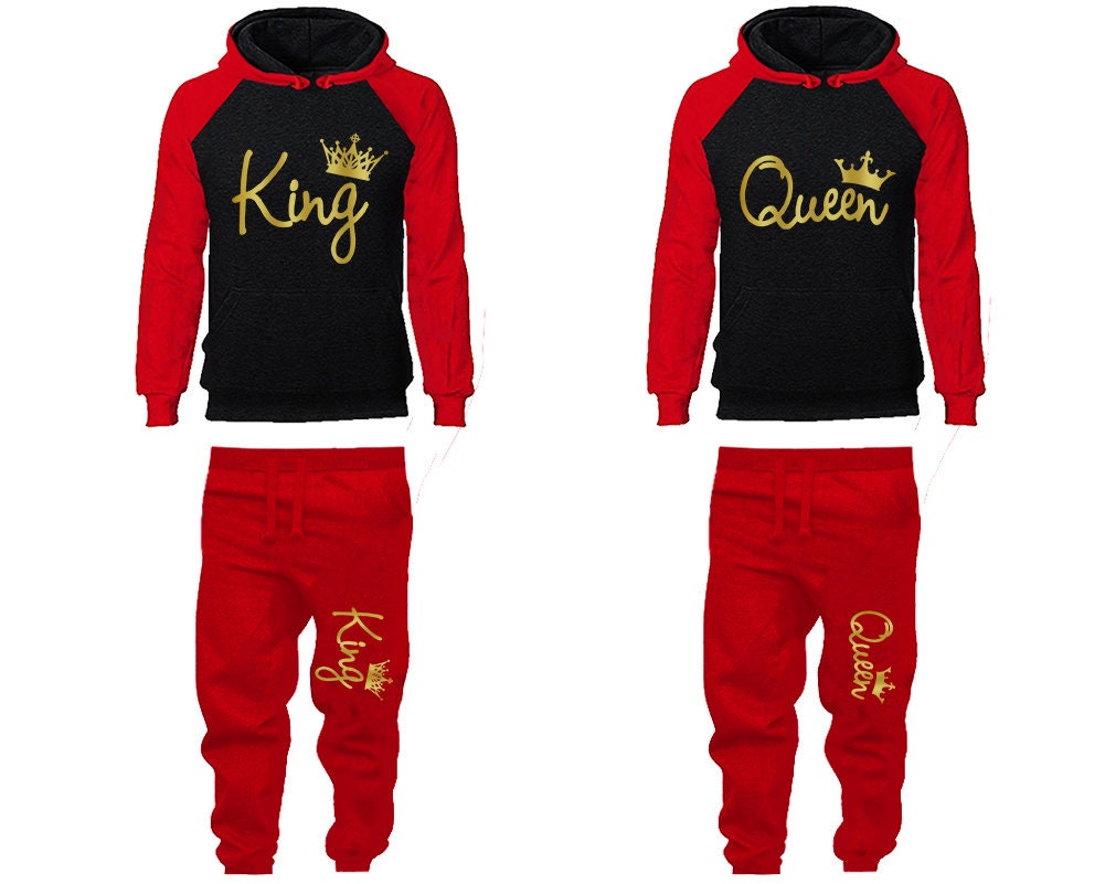 King Queen Hoodie Jogger pants Clothing, Women Joggers Men Joggers King Queen Hoodies Gold Foil Matching 4 items Sold Separately