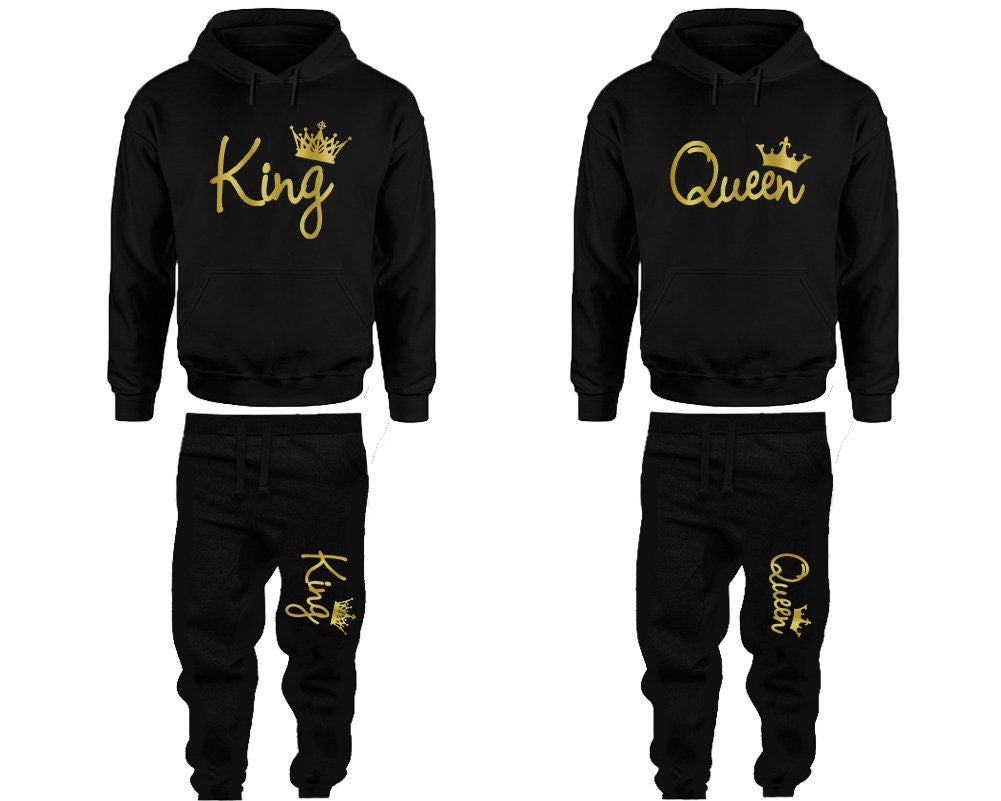 King Queen Hoodie Jogger pants  Clothing, Gold foil Women Joggers Men Joggers King Queen Hoodies Matching 4 items Sold Separately