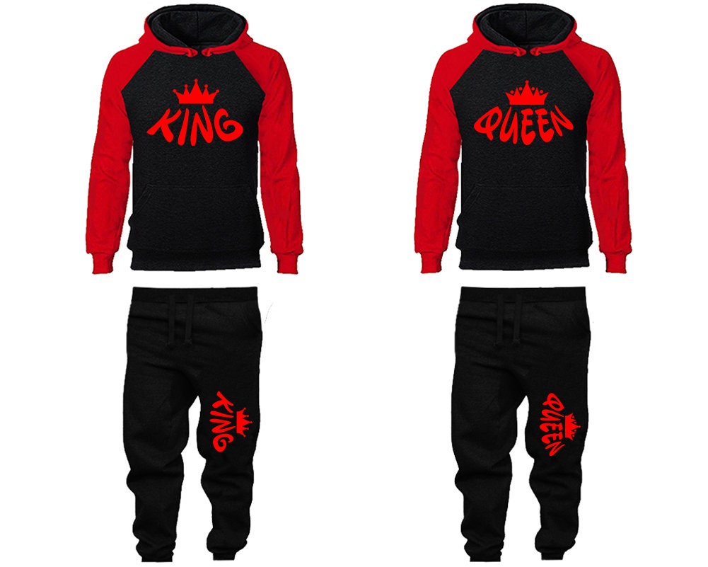 Jogger pants hoodie king queen sweatpants red designs Women Joggers Men Joggers King Queen Hoodies Matching 4 items Sold Separately