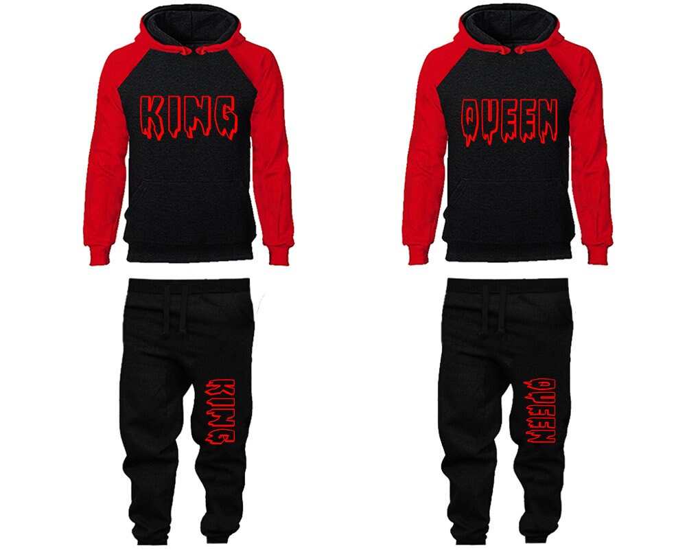 Jogger pants hoodie king queen tracksuit for couples red designs King Queen Hoodies Matching 4 items Sold Separately
