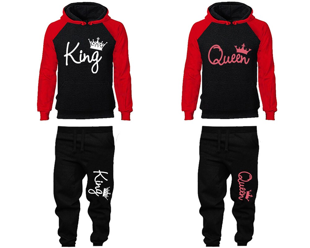 King Queen Hoodie Jogger pants Clothing, Women Joggers Men Joggers King Queen Hoodies pink white designs Matching 4 items Sold Separately