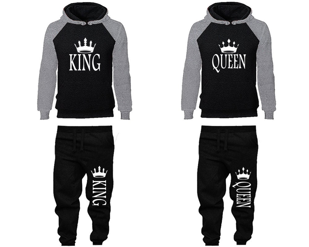 King Queen couple tracksuits, Hoodie Jogger pants sweatsuits, Women Joggers Men Joggers King Queen Hoodies Matching 4 items Sold Separately