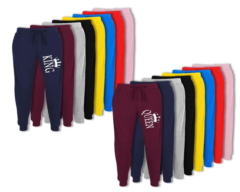 King Queen lot's of colors jogger pants sweatpants king queen outfits, bridal gift tracksuits unisex sizes 2 pants sold separately!