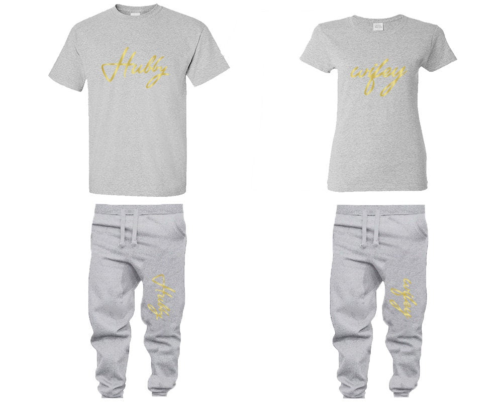 hubby wifey Gold Foil Shirts, Jogger pants, tracksuits, Couple sweatsuits, Matching Unisex Joggers Couple 4 items sold separately