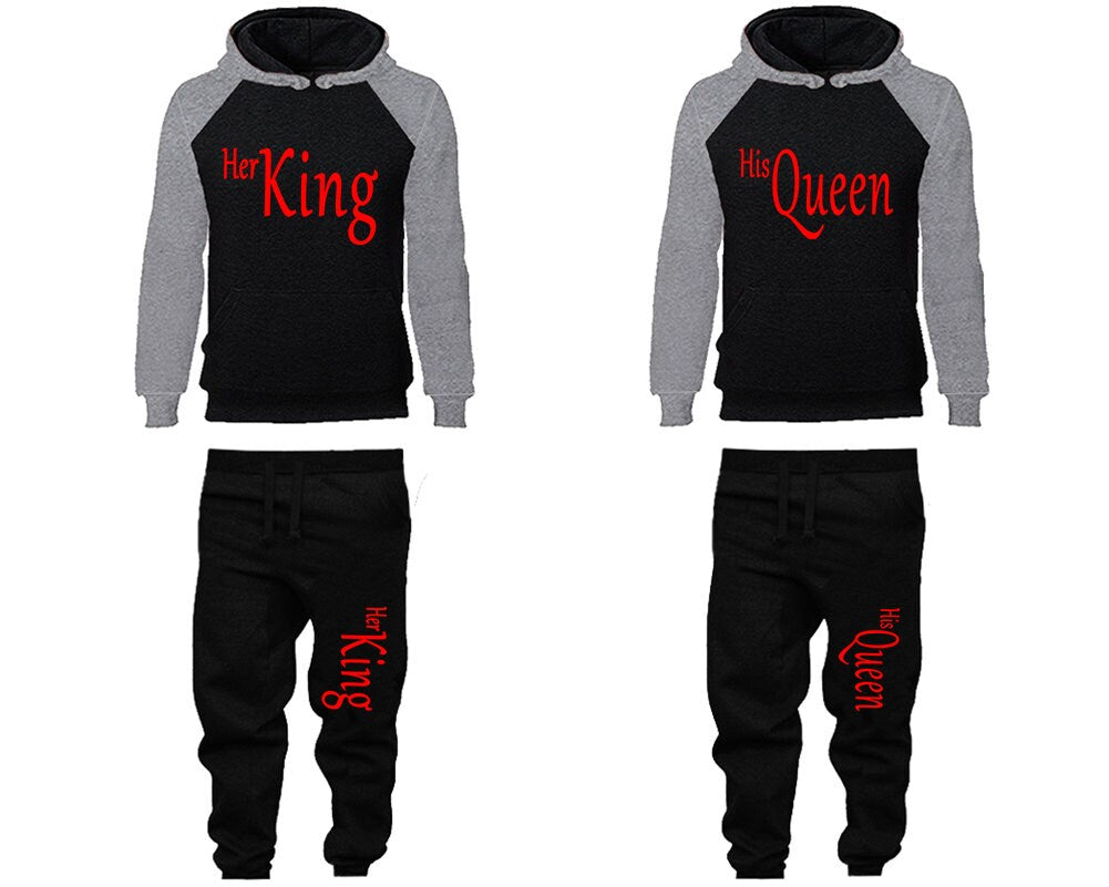 King Queen Hoodie Jogger pants Clothing, red designs Women Joggers Men Joggers King Queen Hoodies Matching 4 items Sold Separately
