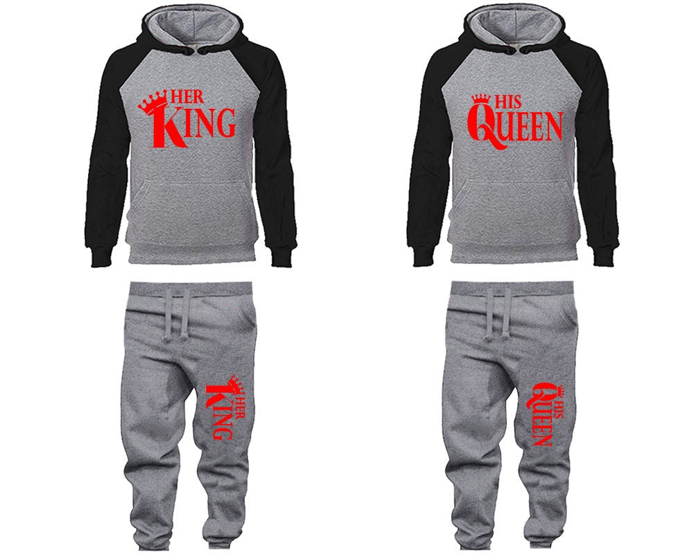 Her King His Queen Hoodie Jogger pants Clothing, red designs Women Joggers Men Joggers King Queen Hoodies Matching 4 items Sold Separately