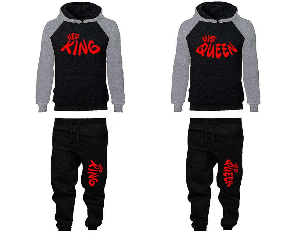 Her King His Queen Couple Tracksuit Clothing, red designs Women Joggers Men Joggers King Queen Hoodies Matching 4 items Sold Separately