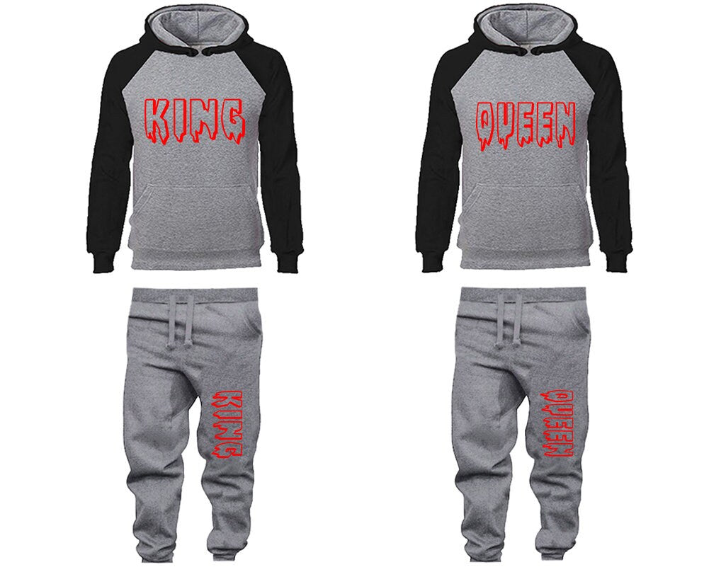 Jogger pants hoodie king queen tracksuit for couples red designs King Queen Hoodies Matching 4 items Sold Separately
