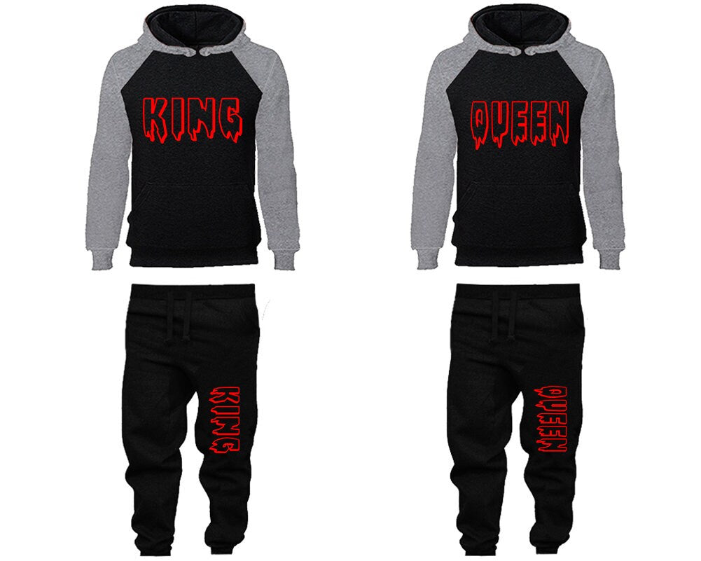 Jogger pants hoodie king queen tracksuit for couples red designs King Queen Hoodies Matching 4 items Sold Separately