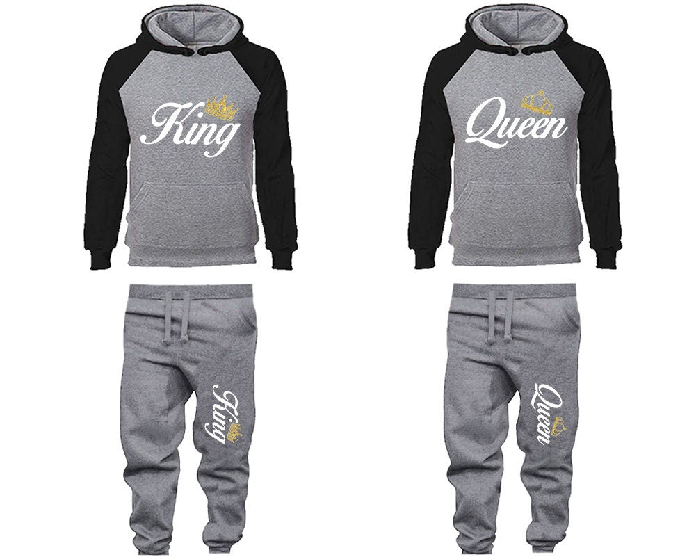 King Queen Hoodie Jogger pants gold glitter crown Clothing, Women Joggers Men Joggers King Queen Hoodies Matching 4 items Sold Separately